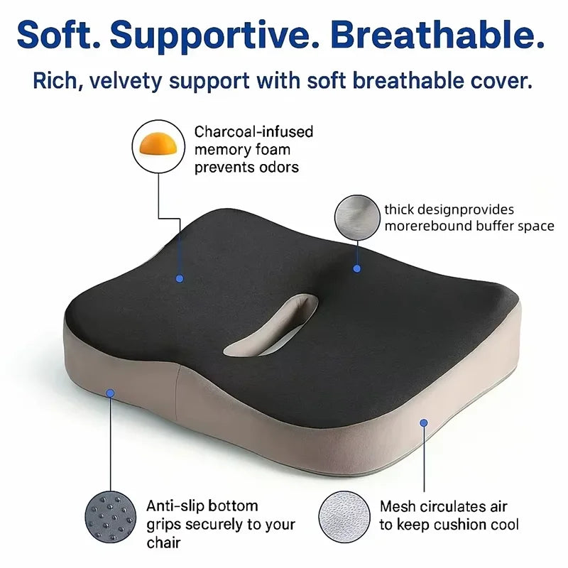 Memory Foam Seat Cushion Tailbone Sciatica Back Pain Relief Comfort Office Chair Car Seat Cushion Non-Slip Orthopedic Memoryfoam